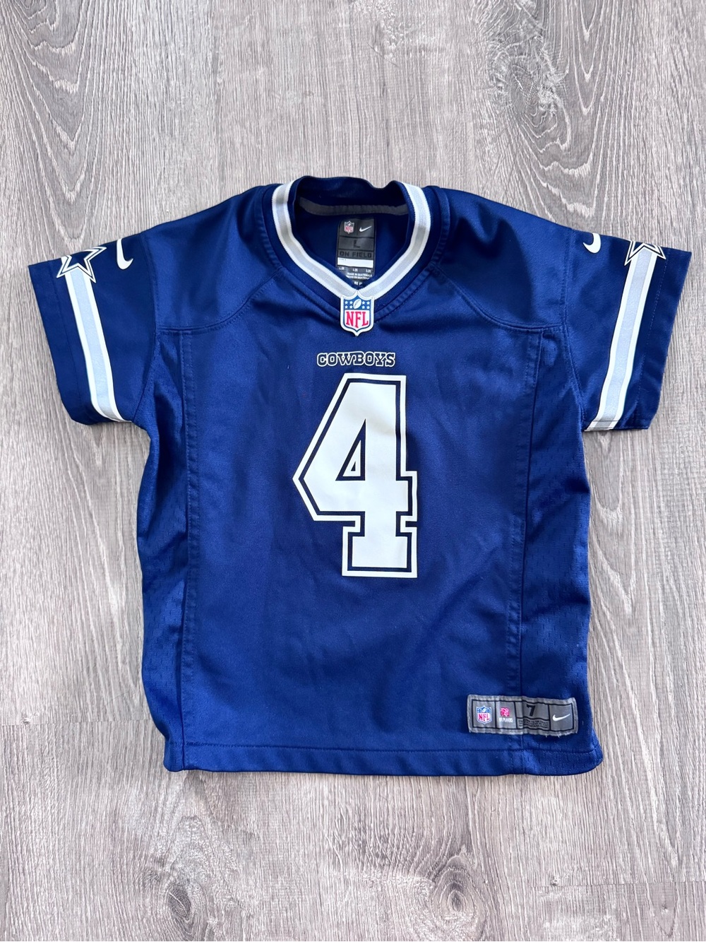 Nike Kids Dallas Cowboys Prescott Navy and White Football Jersey